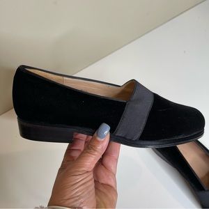 J. CREW | Black Velvet Satin Trim Leather Sole Italian Made Loafers size 6.5